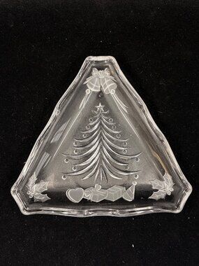 Vintage Mikasa Candy Cookie Dish Triangle Embossed Christmas Tree Joy 6.5"